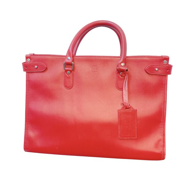 Levenger Red Leather Tusting Tote Bag Large - Picture 1 of 6